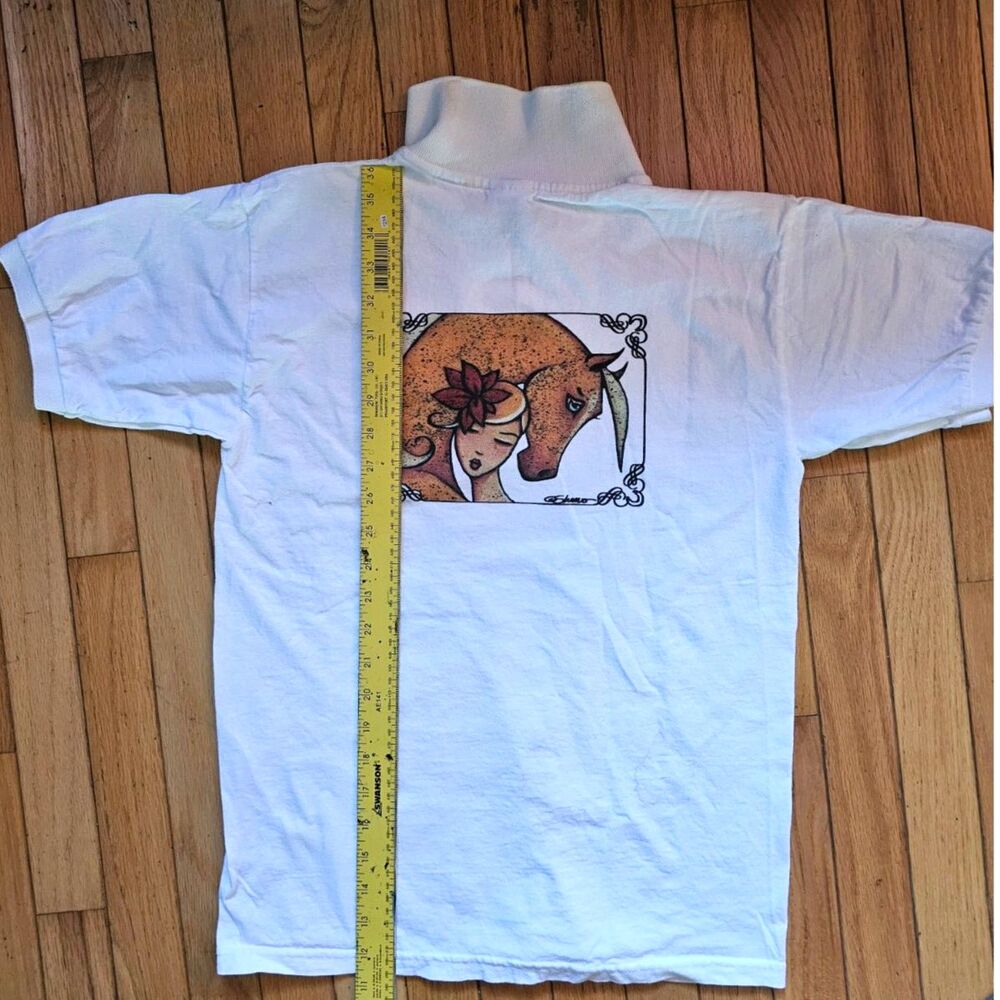 White Cotton Polo Shirt Size Small Equestrian Woman & Palomino Horse Cowgirl